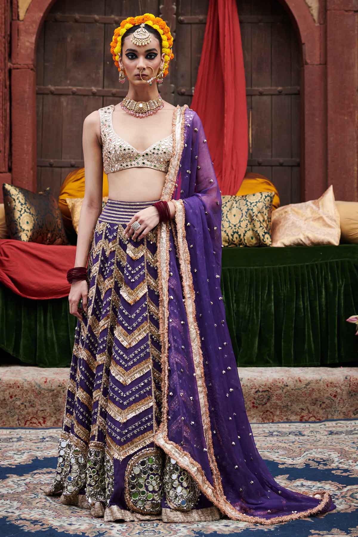Buy ITRH, Designer Purple Gota Lampi Lehenga Set Online
